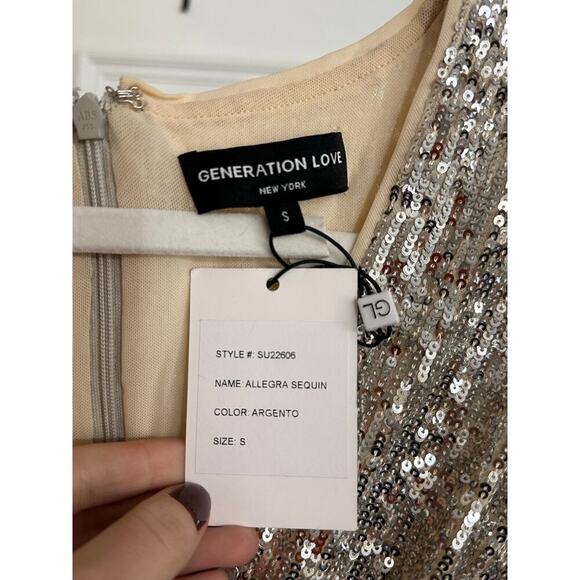 NWT Generation Love Allegra Sequined Faux Wrap Jumpsuit Silver Small - Picture 3 of 6